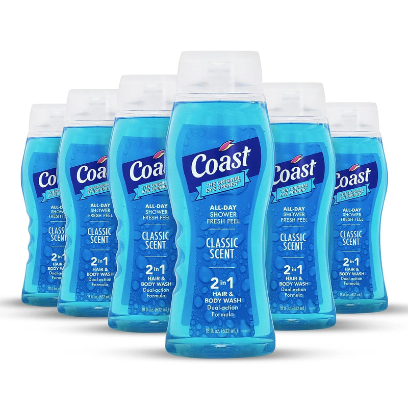 Coast 2-in-1 Hair And Body Wash, Classic Scent 18oz - Pack of 6