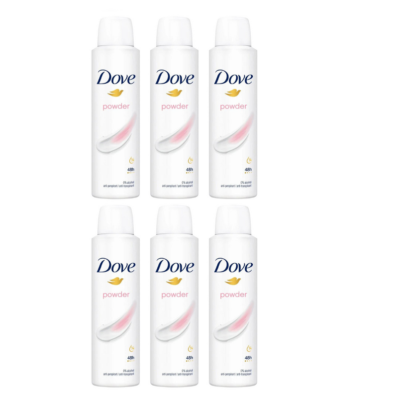 Dove Powder Antiperspirant 48H Deodorant Spray 150ml - Pack of 6