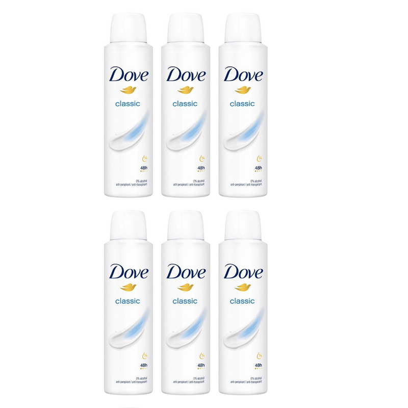 Dove Classic Antiperspirant 48H Deodorant Spray 150ml - Pack of 6