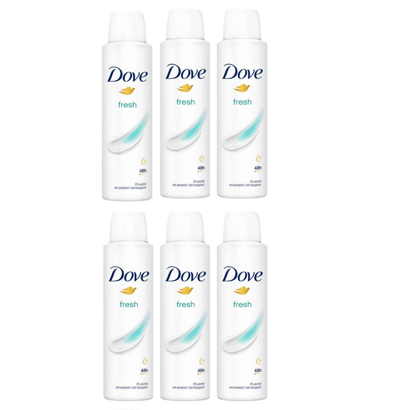 Dove Fresh Antiperspirant 48H Deodorant Spray 150ml - Pack of 6