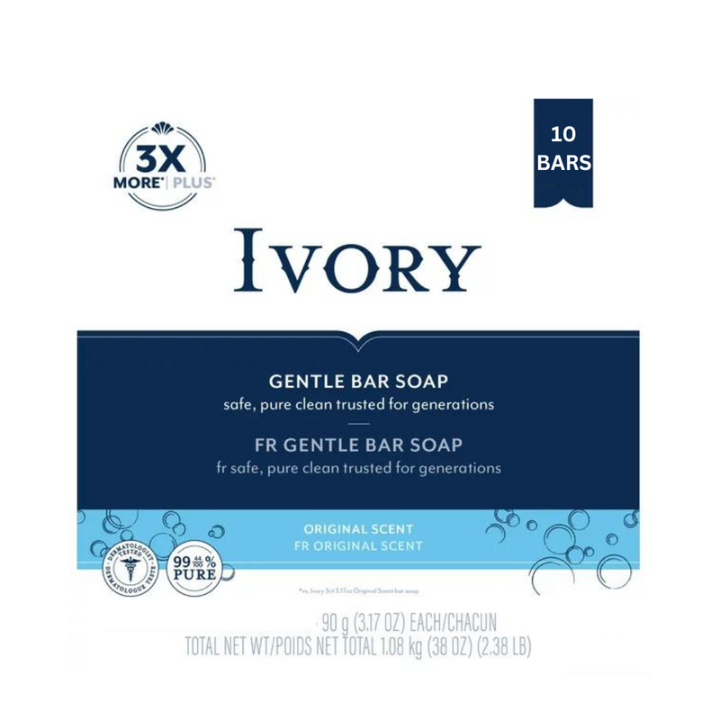Ivory Gentle Bar Soap Original Scent, 3.17oz, 10 Bars