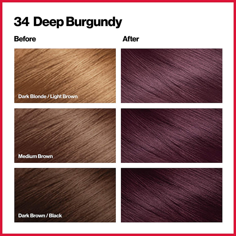 Revlon Colorsilk Beautiful Color Permanent Hair Dye With Keratin,  Ammonia Free, 34 Deep Burgundy (Pack of 3)