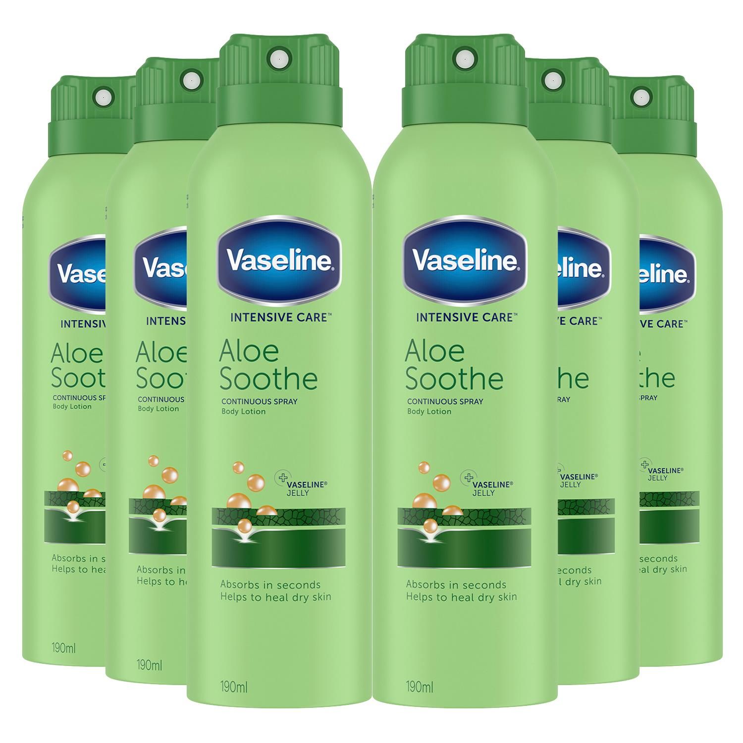 Overskyet Berri Flipper Vaseline Intensive Care Spray Lotion Aloe Soothe 190ml - 6 Pack