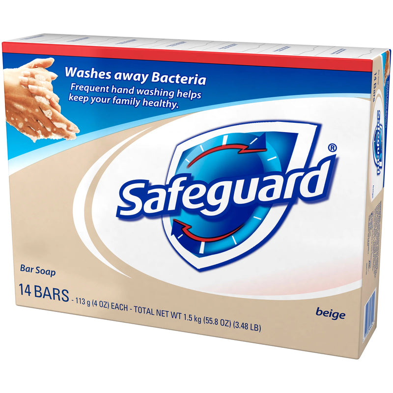 Safeguard BEIGE Bar Soap for Men & Women. Eliminates Bacteria. 14 Bars, 4.0 oz Each Bar
