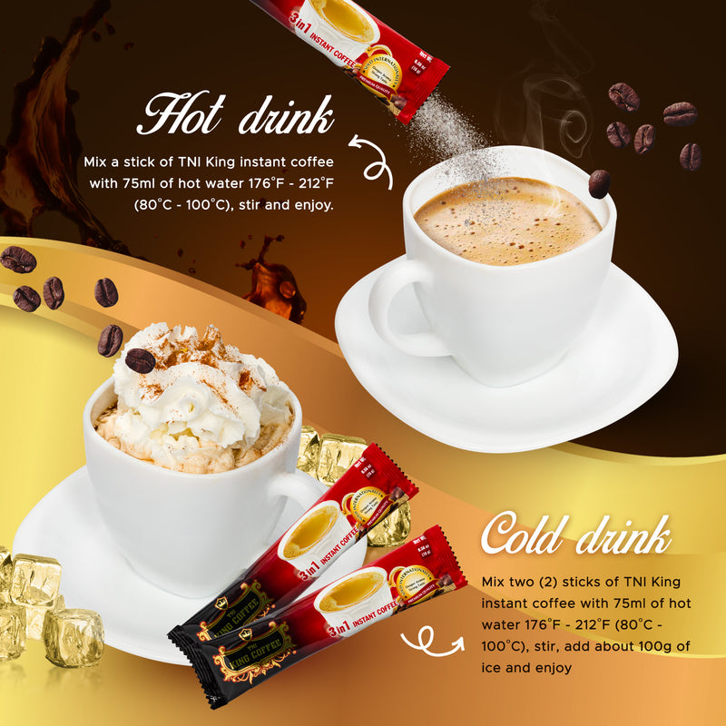 King Coffee Premium Instant Coffee - 3 in 1 Vietnamese Coffee Blend w/ Creamer & Sugar - 88 Single Serve Instant Coffee Packets (1 Bag - 88 Sticks)