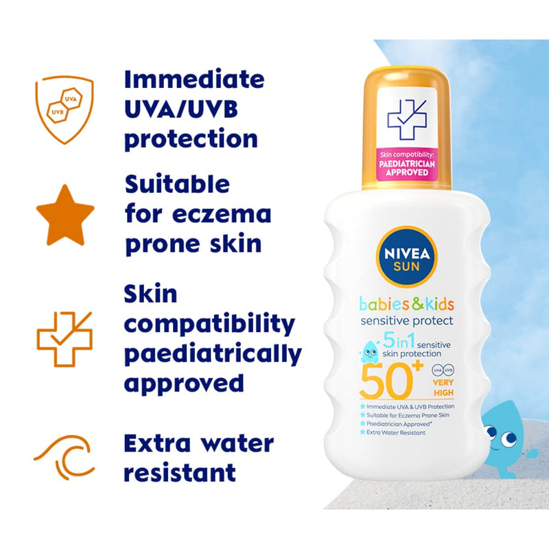 Nivea Kids 5in1 Protect And Sensitive Sun Spray With Spf 50+ Very High 200ml