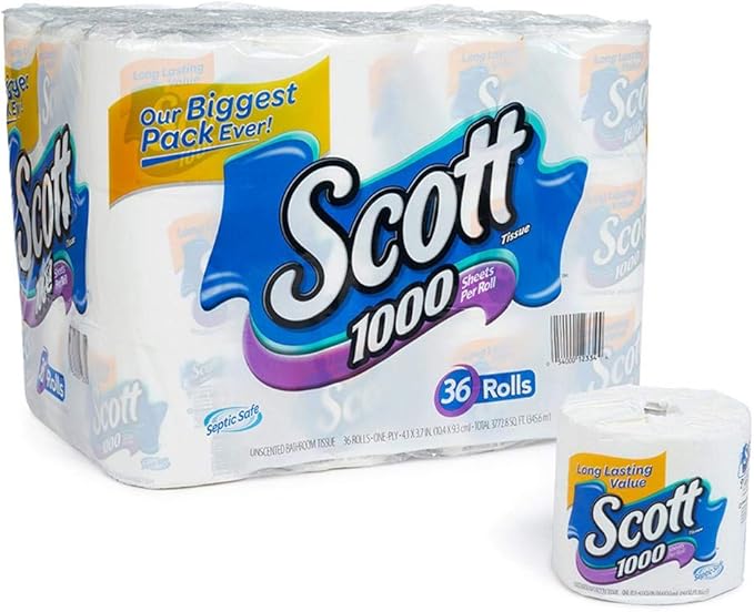 Scott 1000 Sheets Per Roll Toilet Paper, 36 Rolls Bath Tissue