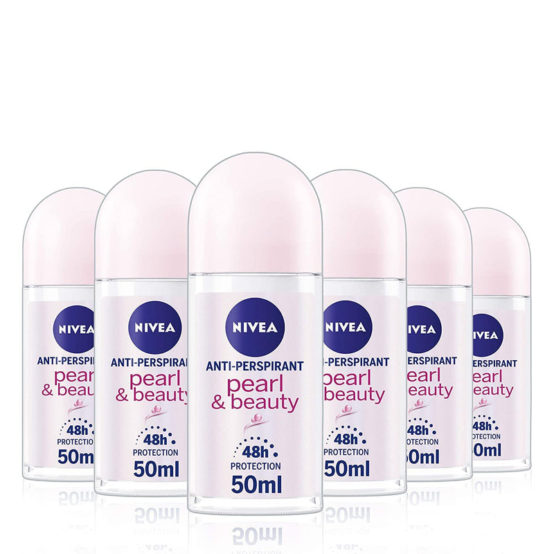 Nivea Pearl and Beauty 48 Hours Anti-Perspirant Deodorant Roll On 50ml - Pack of 6