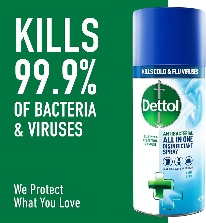 Dettol Anti-Bacterial All-in-One Disinfectant Spray Crisp Linen 400ml - Pack of 6