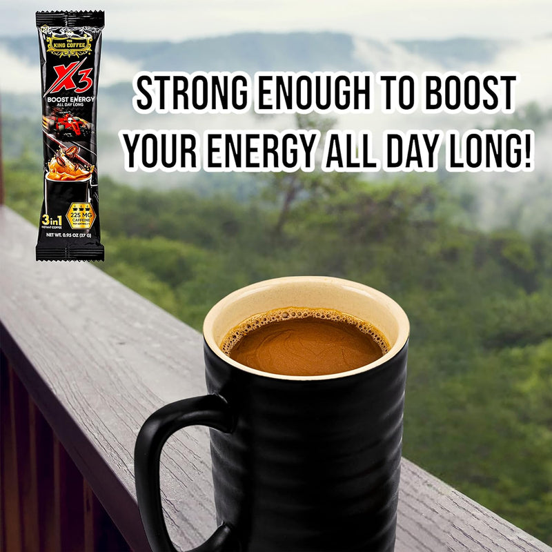 TNI King Coffee 3in1 X3 Instant Vietnamese Boost Energy Coffee Packets, 12 Sticks Per Box