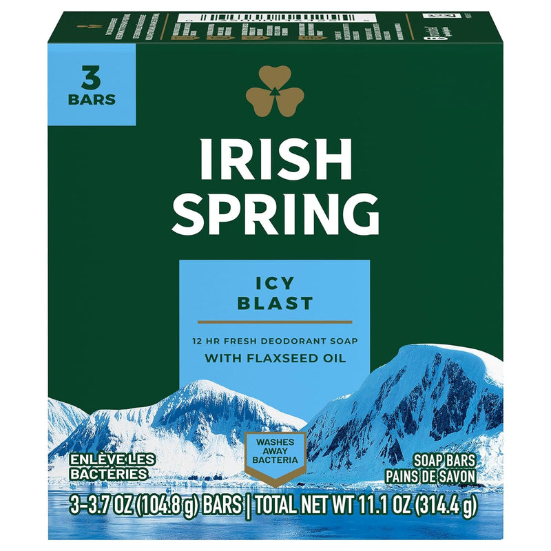 Irish Spring Icy Blast Deodorant Bar Soap, 3.7oz, -Pack of 3