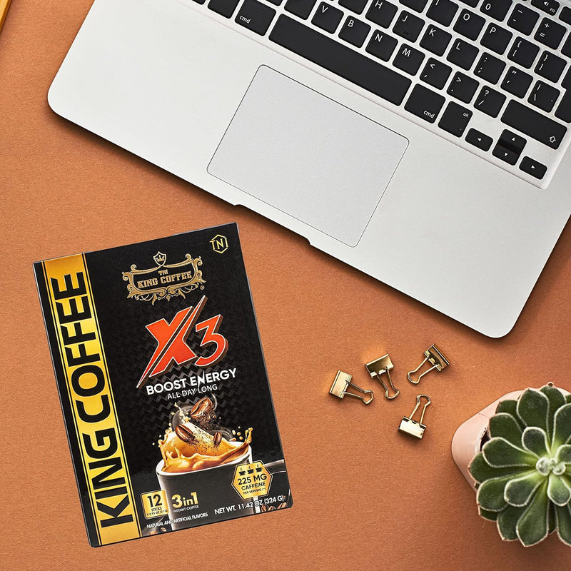 TNI King Coffee 3in1 X3 Instant Vietnamese Boost Energy Coffee Packets, 12 Sticks Per Box