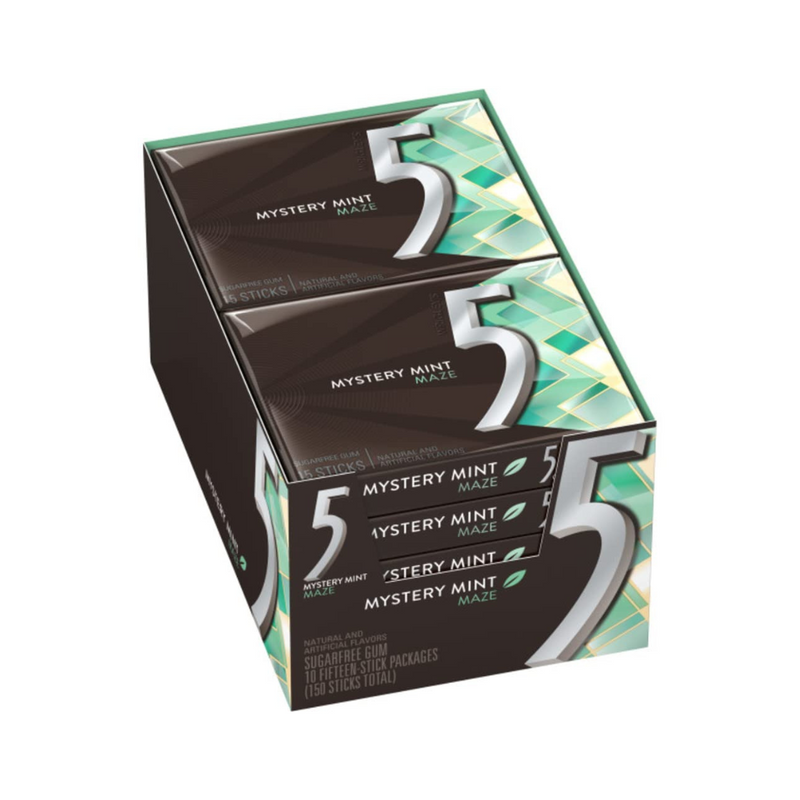 5 Gum Mystery Mint Maze Sugarfree 15 Sticks - 10 Packs