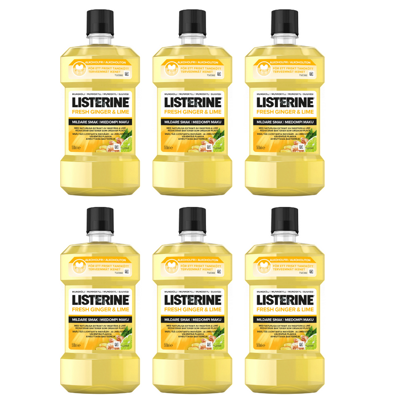 Listerine Fresh Ginger & Lime Zero Alcohol Mouthwash 500ml - Pack of 6