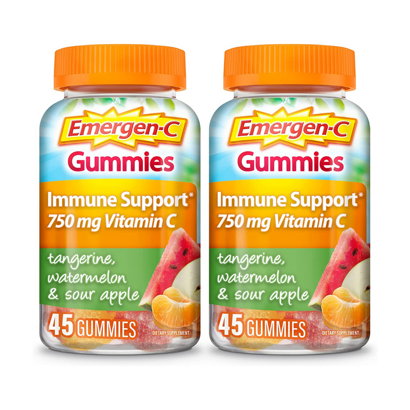 Emergen-C Gummies for Immune Support, Tangerine, Watermelon & Sour Apple 45ct - Pack of 2