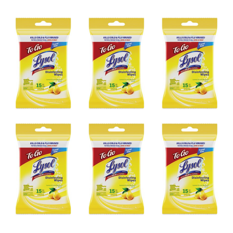 Lysol To Go Disinfecting Wipes Lemon & Lime Blossom Scent - Pack of 6