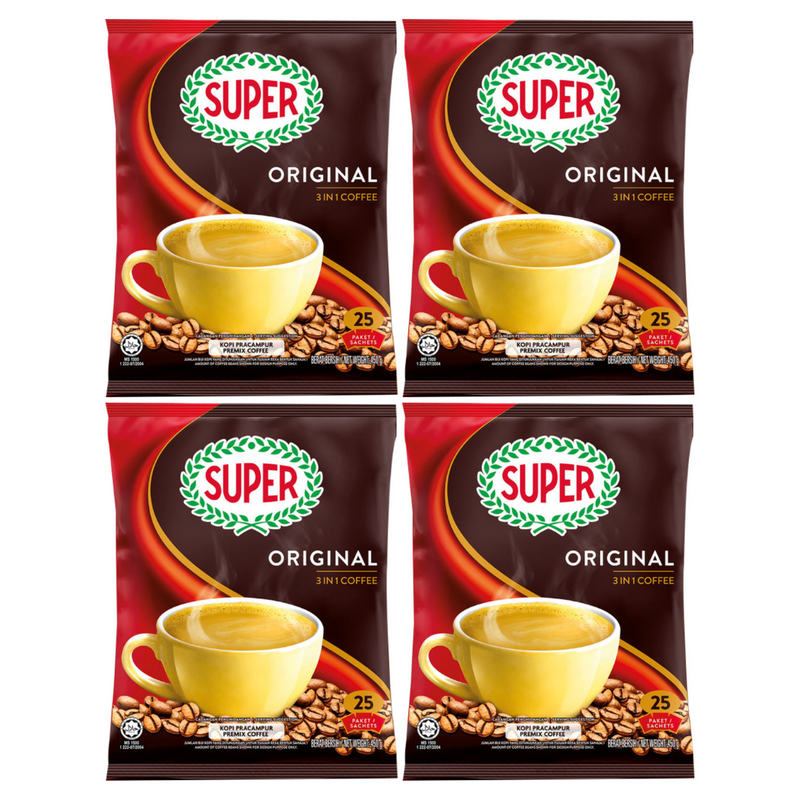 Super Original 3-in-1 Instant Coffee, 25 Sachets - Pack of 4