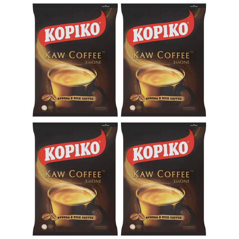 Kopiko Kaw Coffee 3 in 1 Coffee Premix Strong & Rich 27 Sachets Each - Pack of 4