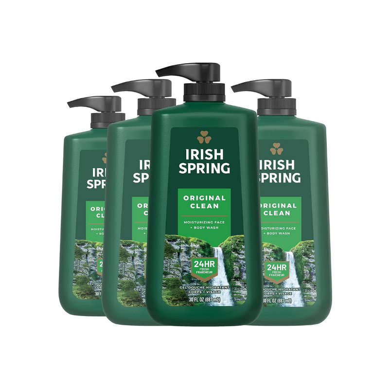 Irish Spring Original Clean Moisturizing Body and Face Wash, 30oz Pump - Pack of 4