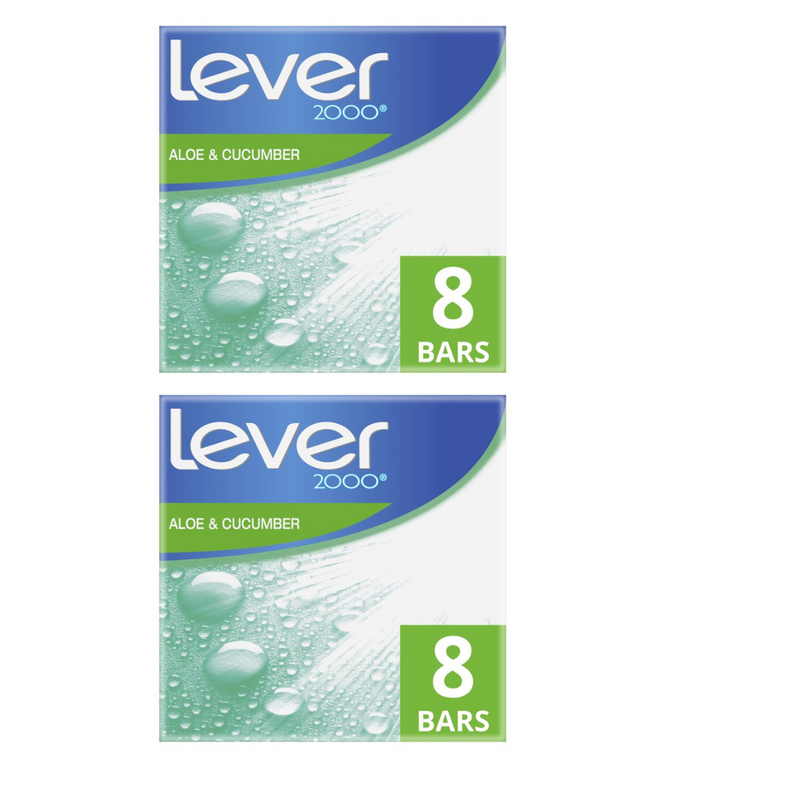 Lever 2000 Bar Soap, Aloe & Cucumber 3.75oz bars, 8 Bars - Pack of 2 = 16 Bars Total
