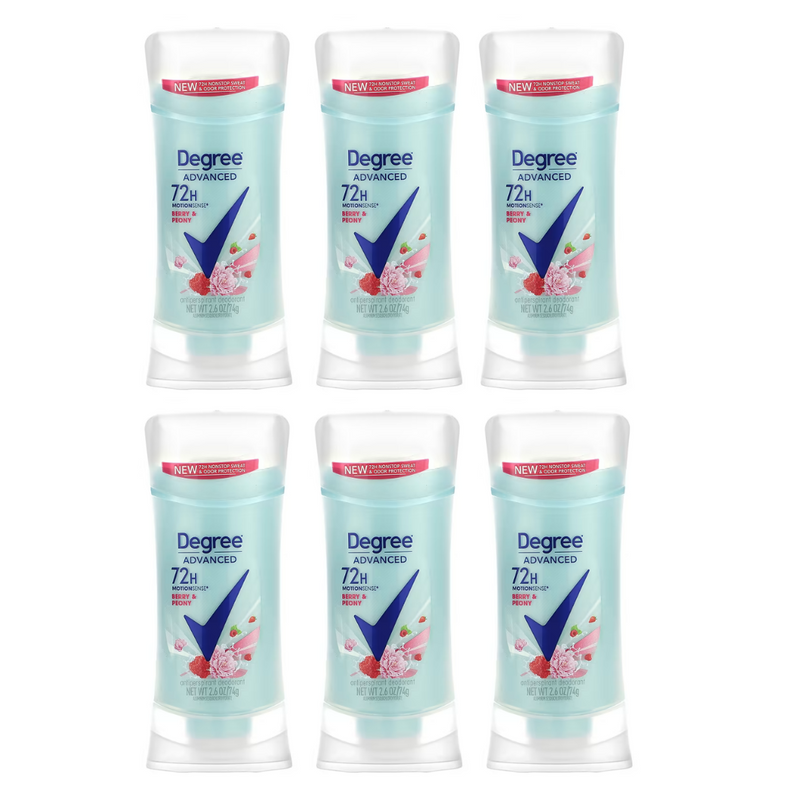 Degree Advanced 72H Motionsense Berry & Peony Antiperspirant Deodorant Stick, 2.6oz - Pack of 6