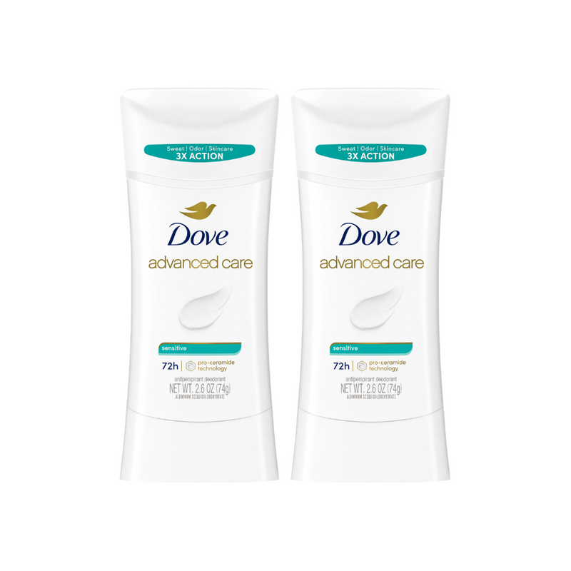Dove Advanced Care Deodorant Stick, Sensitive & Unscented 2.6oz - Pack of 2
