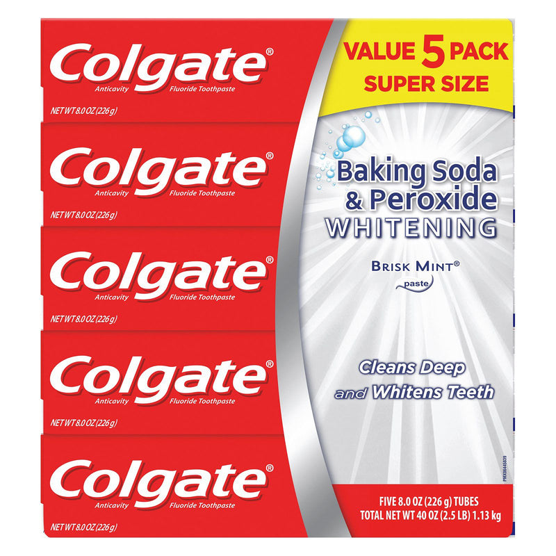 Colgate Baking Soda and Peroxide Whitening Toothpaste, Brisk Mint, 5 pk./8 oz.