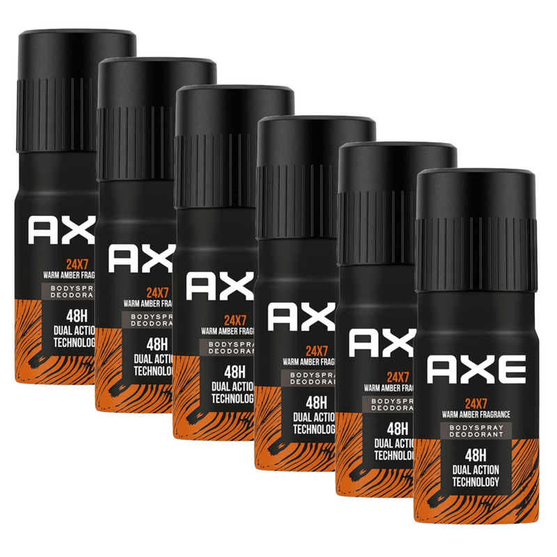 Axe 24/7 Warm Amber Deodorant Body Spray 150ml - Pack of 6