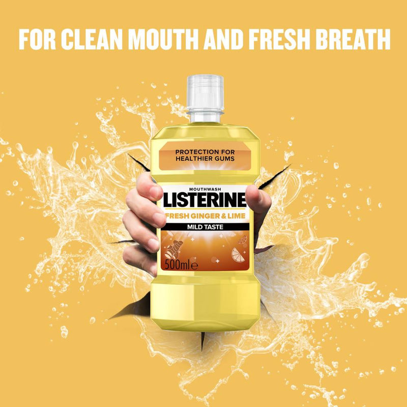 Listerine Fresh Ginger & Lime Zero Alcohol Mouthwash 500ml - Pack of 6