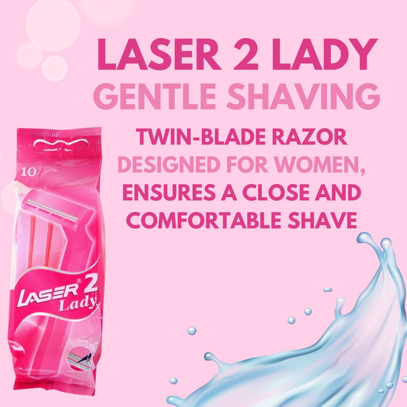 Laser 2 Lady Disposable Shaving Razor 10 Count - Pack of 2
