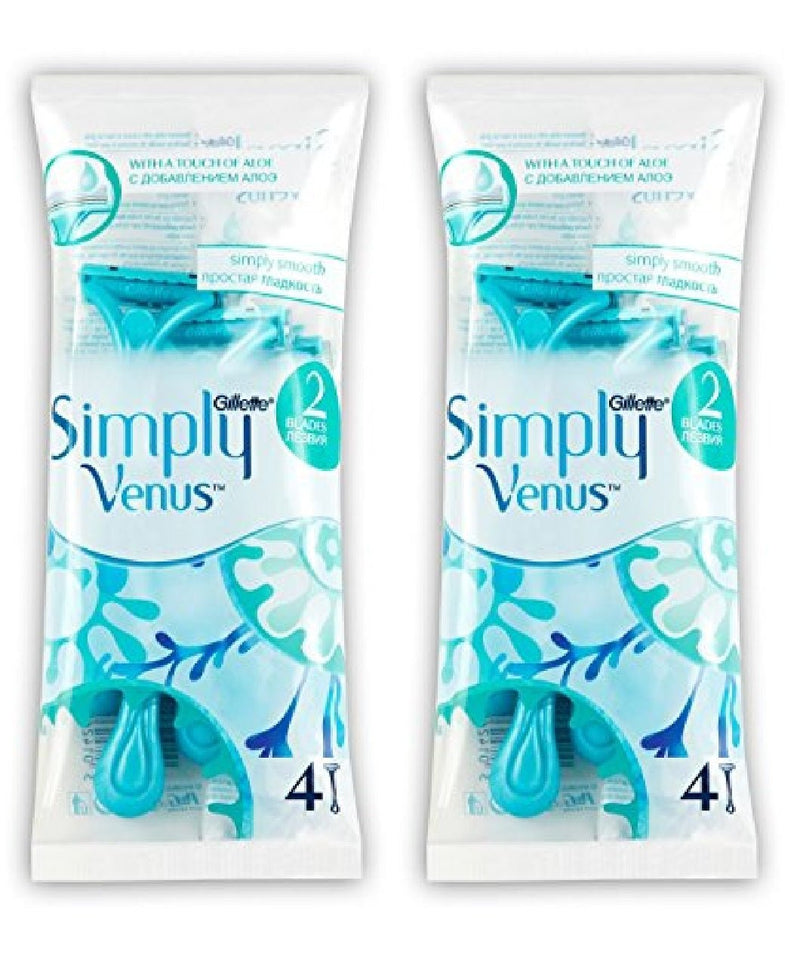 Gillette Simply Venus Disposable Razors With A Touch of Aloe, 4 Count (Pack of 2)