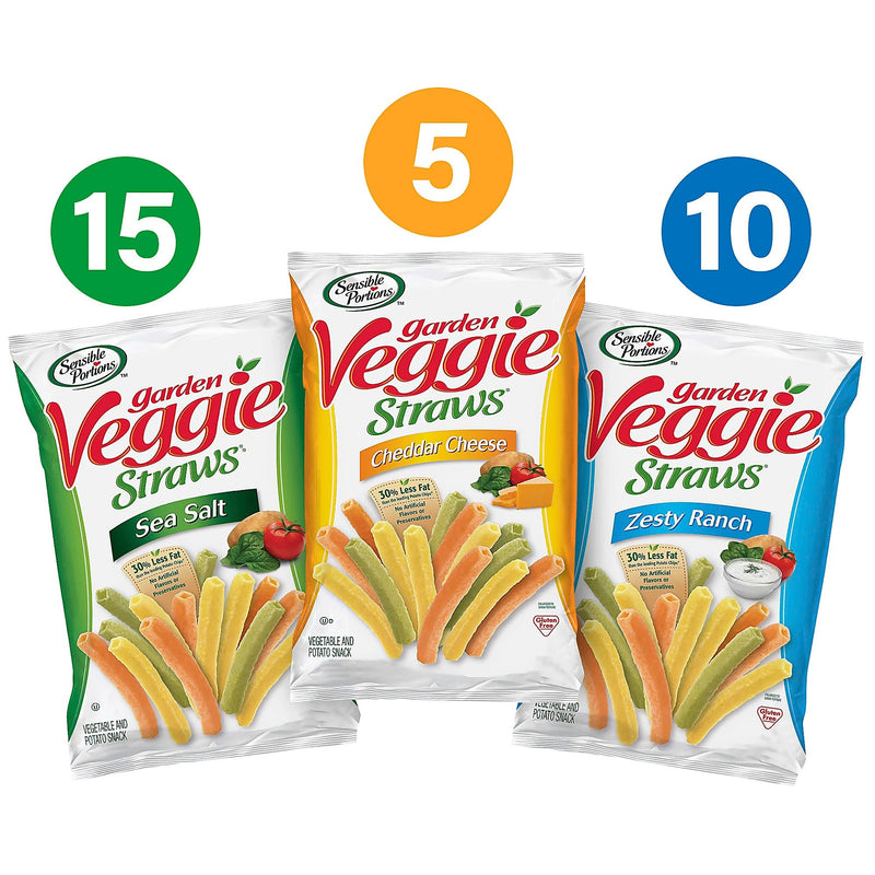 Sensible Portions Garden Veggie Snack Straws Shape Chips Variety Pack, 30 Count