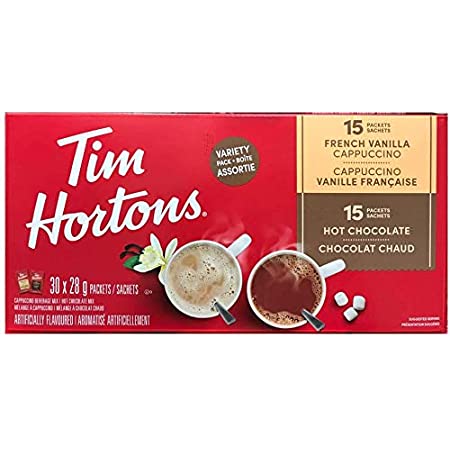 Tim Hortons Hot Chocolate Assorted Variety, French Vanilla & Cappuccino, 30x28g 30 Packets