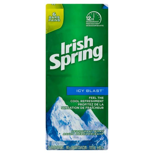 Irish Spring Deodorant Soap Bar, Icy Blast - 90g each ( 6 bars)