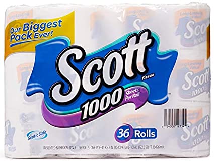 Scott 1000 Sheets Per Roll Toilet Paper, 36 Rolls Bath Tissue