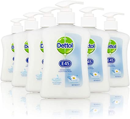 Dettol Liquid Hand Wash Soap Anti-Bacterial E45 Chamomile With Pump 250ml - Pack of 6