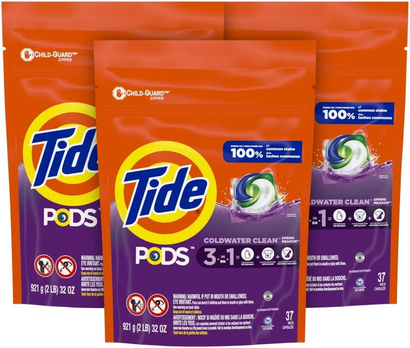 Tide Pods Liquid Laundry Detergent, 37 Capsules 2LB Each Bag (Pack 3) TOTAL 111ct