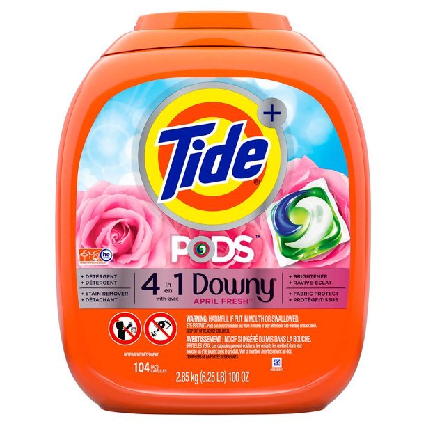 Tide Pods Liquid Laundry Detergent With Downy, April Fresh - 104 Pacs Capsules 6.25lb (Large Size)
