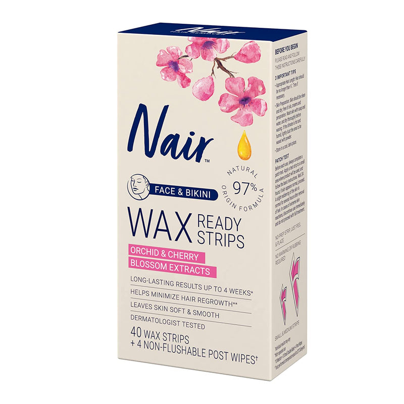 Nair Face & Bikini Hair Remover Wax Ready Strips 40 CT