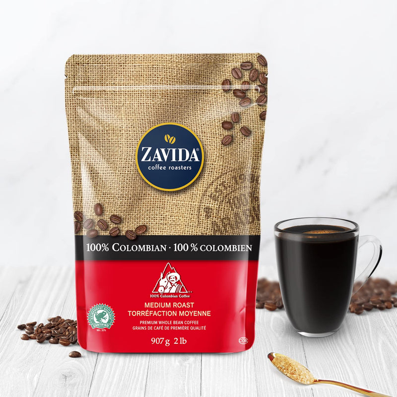 Zavida 100% Colombian Whole Bean Coffee, 2 LB