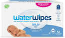 WaterWipes Plastic-Free Original Baby Wipes, 99.9% Water Based Wipes, Unscented & Hypoallergenic for Sensitive Skin, 60 Count (Pack of 12), Packaging May Vary