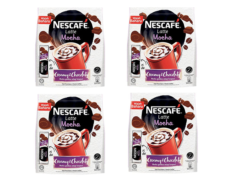 Nescafe 3 in 1 Mocha Coffee Latte - Instant Coffee Packets - Single Serve Flavored Coffee Mix - 4 Packs