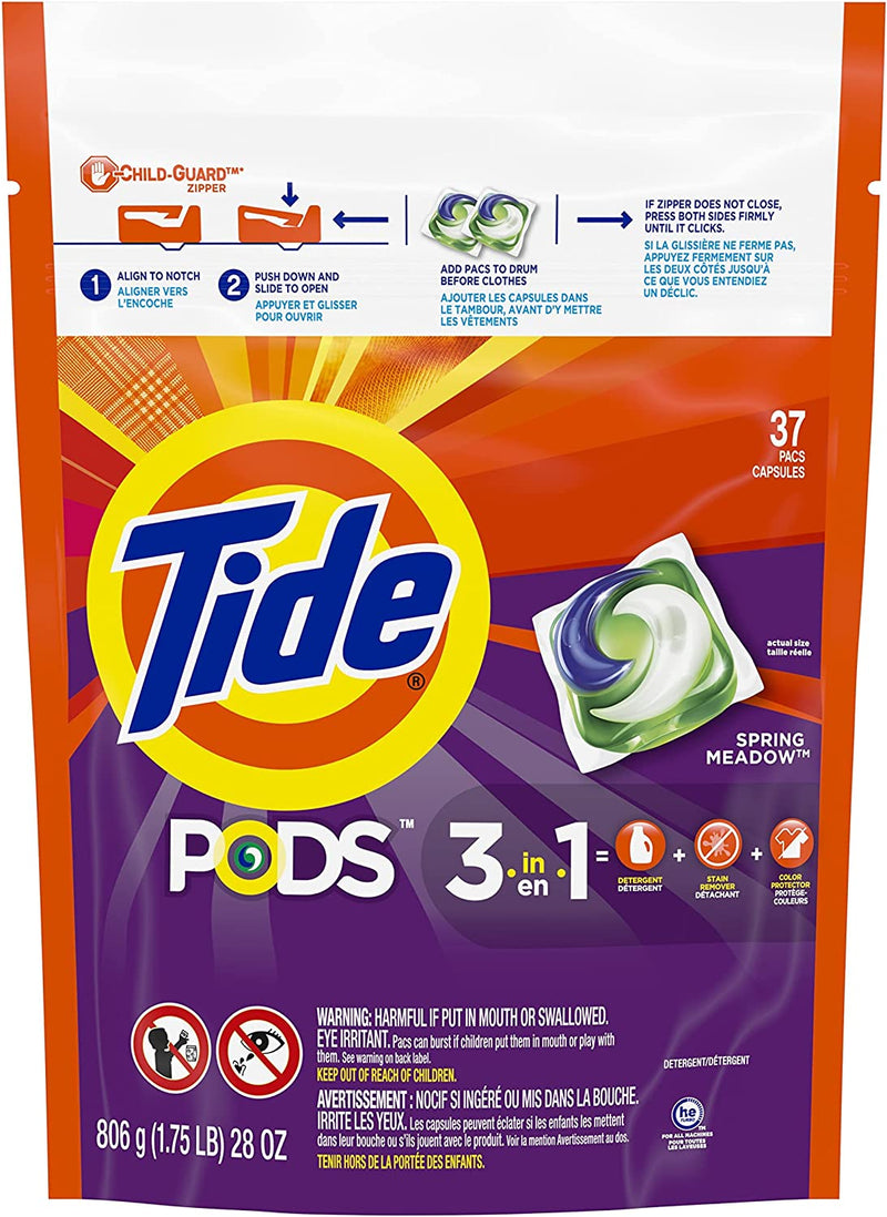 Tide Pods Liquid Laundry Detergent, 37 Capsules 2LB Each Bag (Pack 3) TOTAL 111ct