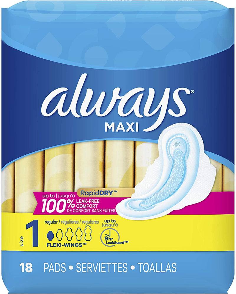 Always Maxi Unscented Pads With Flexi Wings, Regular, Size 1 - 18 Count