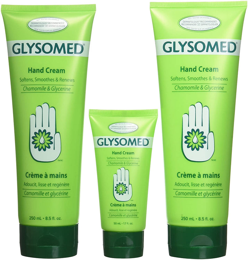 Glysomed Hand Cream Combo Pack (2 X Large Tube 8.5 Fl Oz + 1 X Purse Size 1.7 Fl Oz)