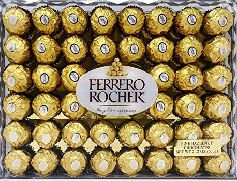 Ferrero Rocher Fine Hazelnut Chocolates, Chocolate Gift Box, 48 Count Flat