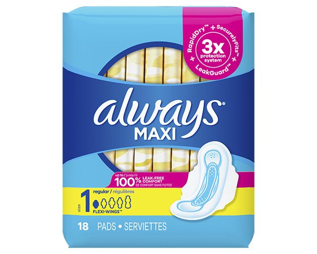 Always Maxi Unscented Pads With Flexi Wings, Regular, Size 1 - 18 Count