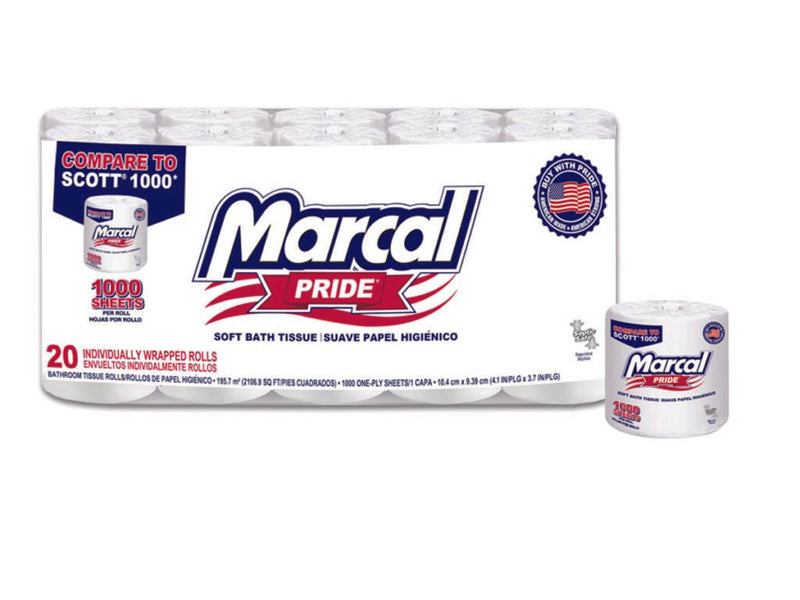 Marcal Pride 20 Roll, 1000 ct, Individually Wrapped Rolls Bath Tissue Bundle