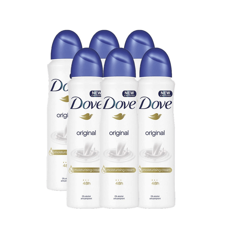 Dove Original Dry Antiperspirant Deodorant Spray 150ml - Pack of 6