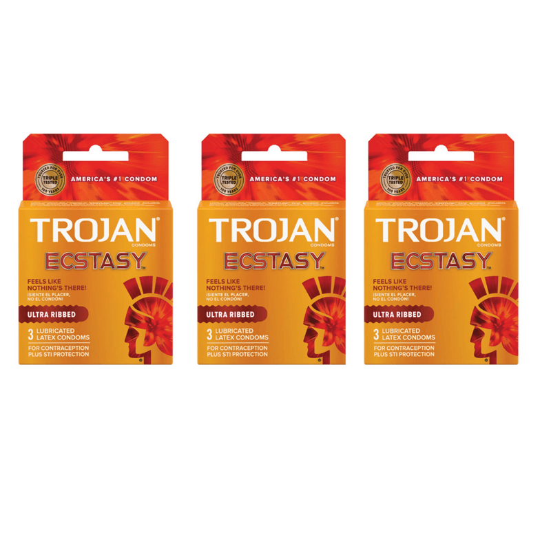 Trojan Ecstasy Ultra Ribbed Latex Condoms 3ct - Pack of 3